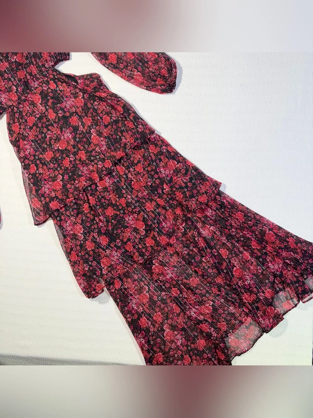 Haute Nites Floral Tiered Cutout Maxi Dress Small Flowy Fairy Party Going Out - Picture 8 of 13